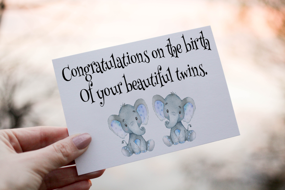 Elephant Birth Of Your Twins Card, Congratulations for Twins